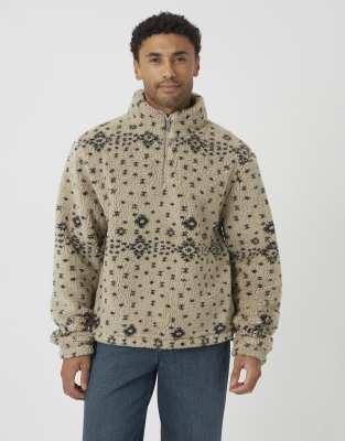 Brave Soul - forro polar borg estampado con media cremallera en beige