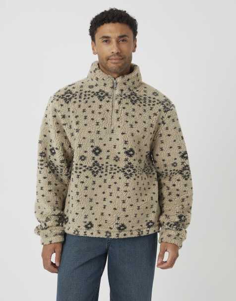 Brave Soul - forro polar borg estampado con media cremallera en beige - view 1