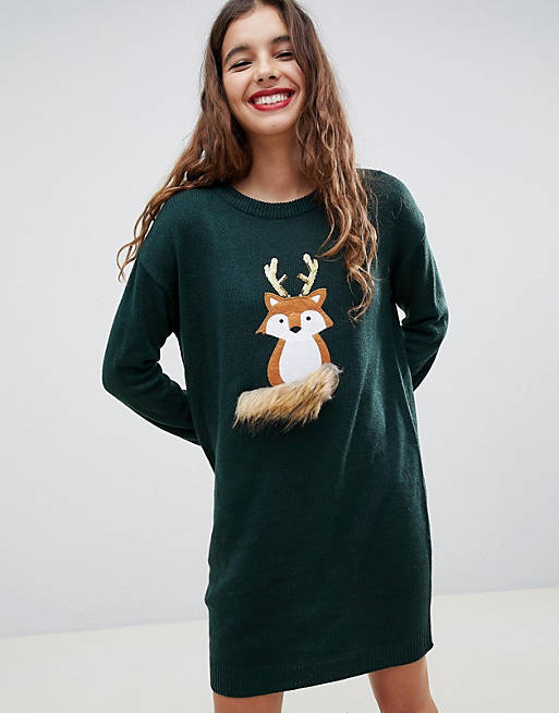 Brave Soul foxie christmas jumper dress