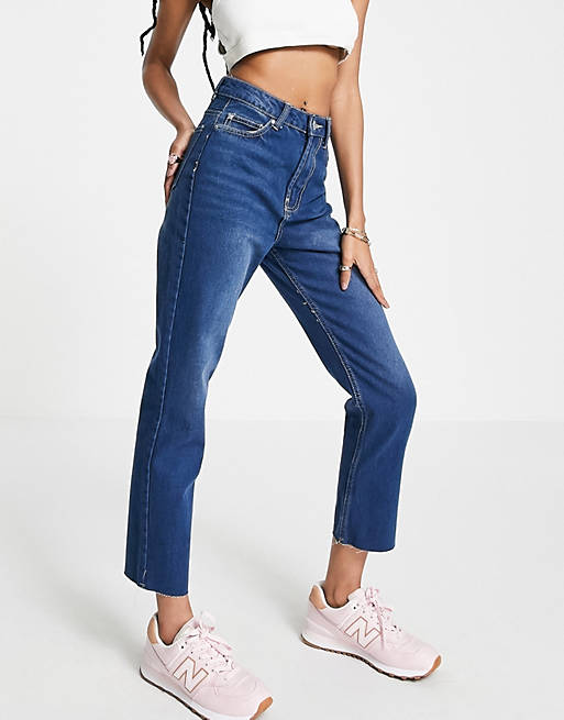 Brave Soul fran straight mom jeans in mid blue