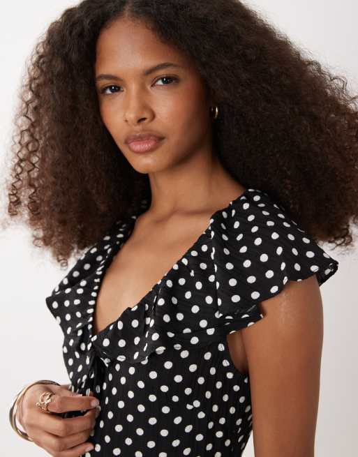Brave Soul – Freizeitkleid in Schwarz und Weiß mit Polka Dots und Rüschendetail, 2 von 4