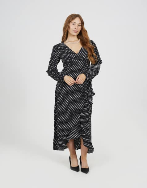 Brave Soul Frill detail wrap midi dress in black - view 1
