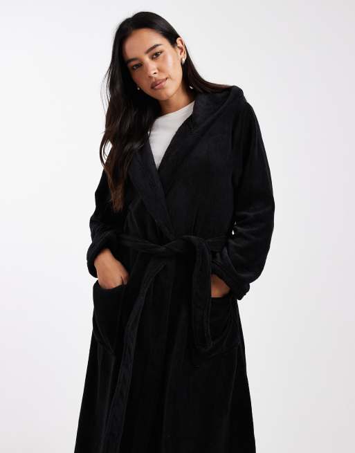 Brave Soul full length fluffy dressing gown in black ASOS