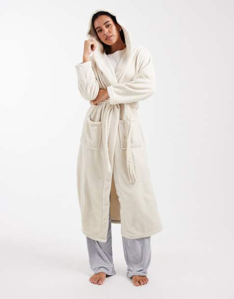 Brave Soul full length fluffy dressing gown in cream - view 1