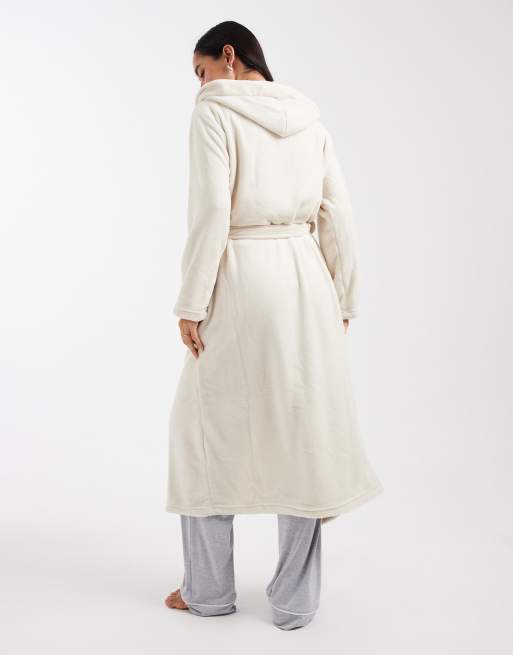 Brave Soul full length fluffy dressing gown in cream, 4 of 4