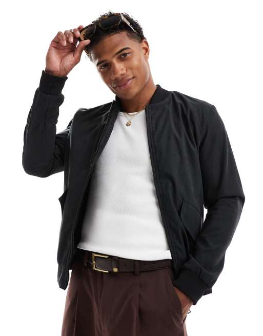 Brave Soul full zip bomber jacket in black ASOS