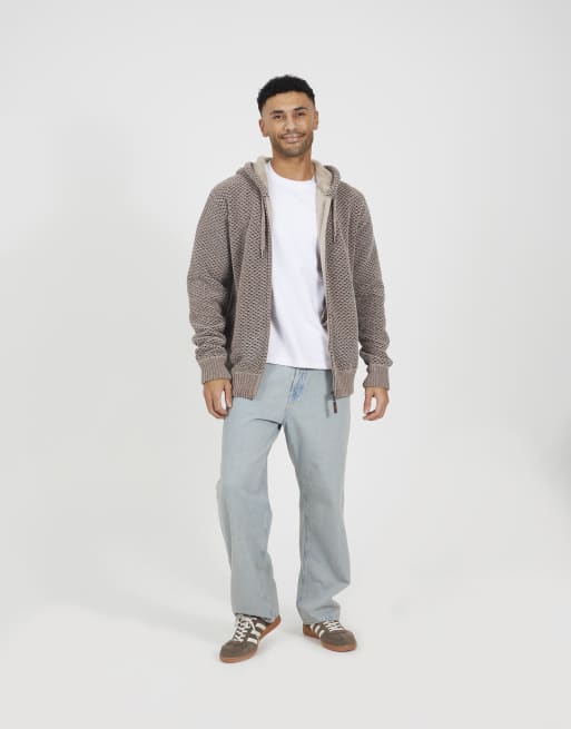 Brave Soul Full zip chenille hoodie in beige, 3 of 4