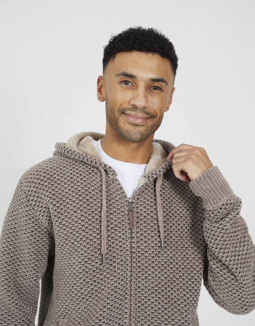 Brave Soul Full zip chenille hoodie in beige, 4 of 4
