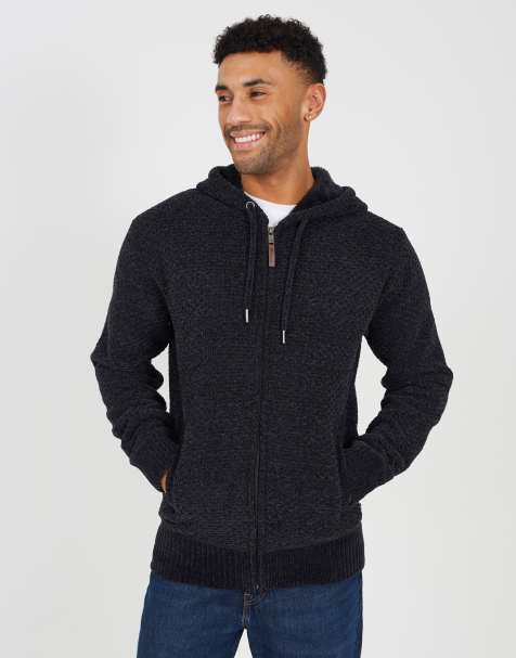 Brave Soul Full zip chenille hoodie in dark grey - view 1