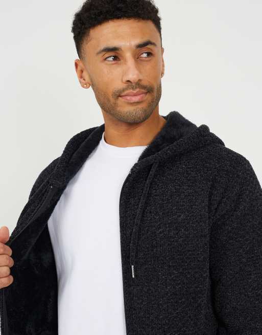 Brave Soul Full zip chenille hoodie in mid grey, 4 of 4