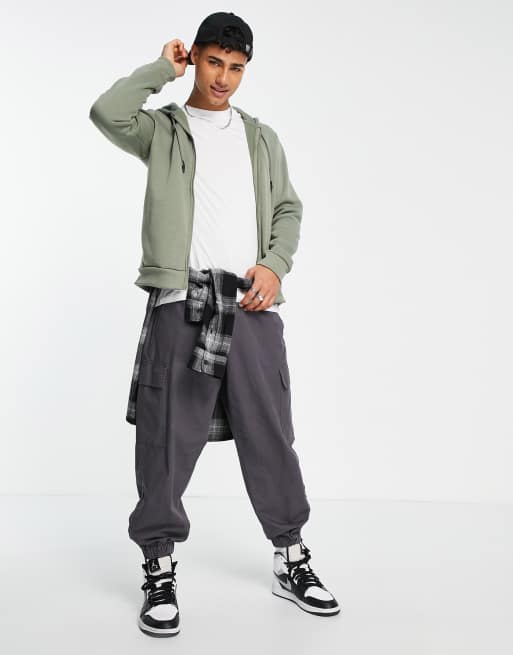 Brave Soul full zip hoodie in pale olive