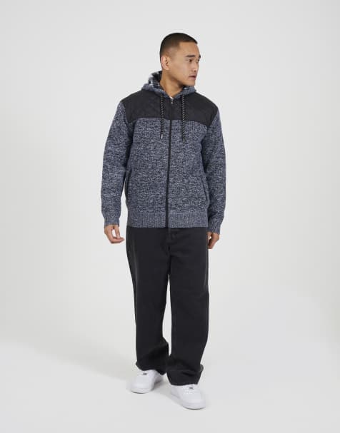Brave Soul Full zip hoodie with contrast panel in black - view 1