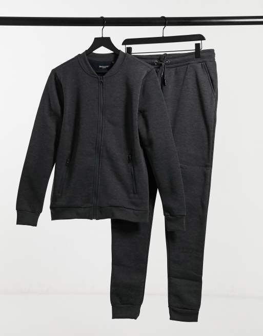 Brave Soul full zip sweater jogger set in charcoal ASOS