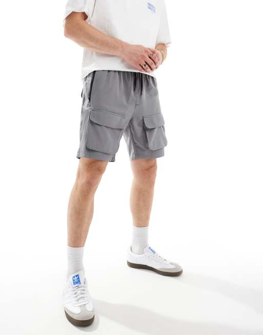 Brave Soul – Funktionale Cargo-Shorts in Grau mit mehreren Taschen