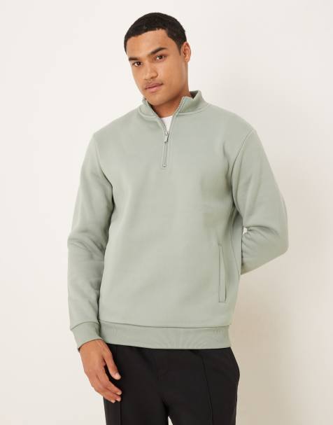Brave Soul Funnel neck 1/4 zip sweatshirt in green - view 1