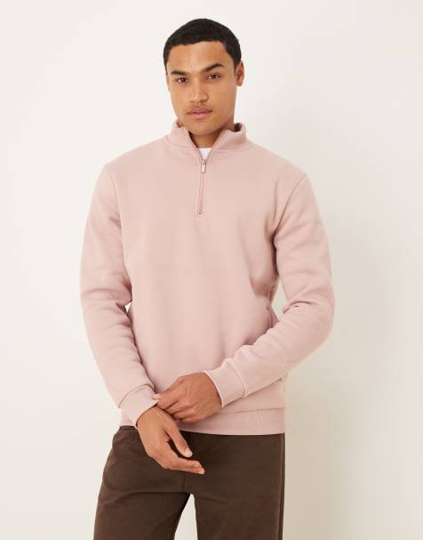 Brave Soul Funnel neck 1/4 zip sweatshirt in pink - view 1