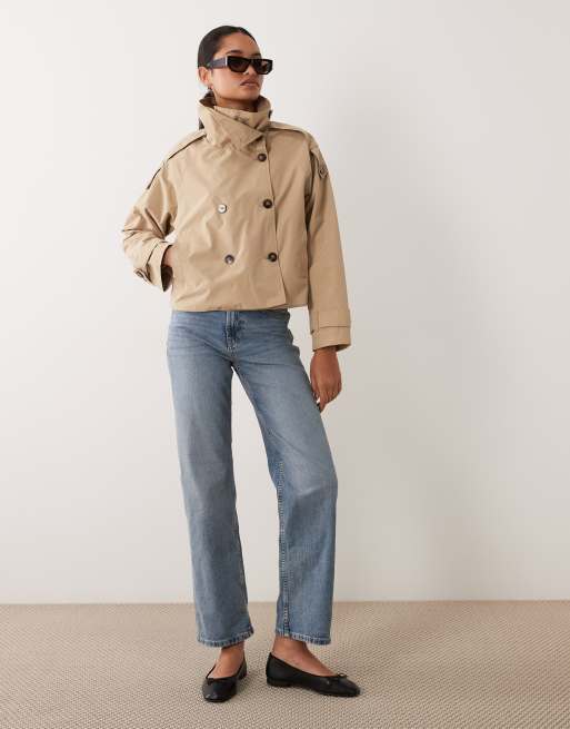 Brave Soul funnel neck cropped trench coat in stone , 2 of 4