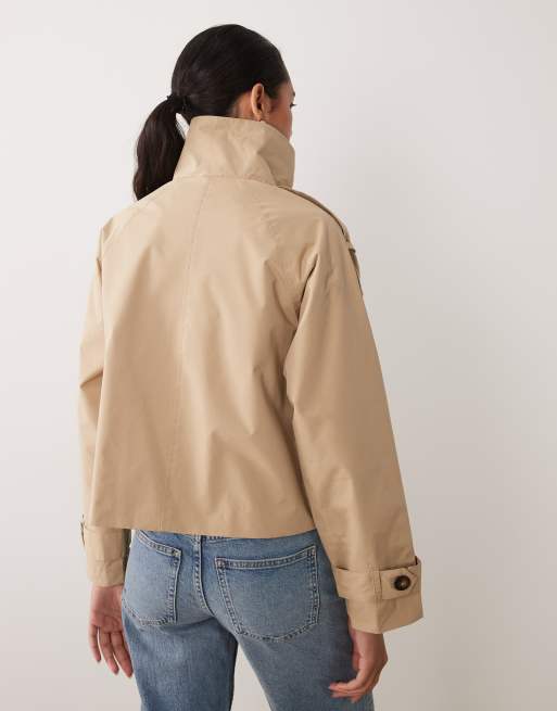 Brave Soul funnel neck cropped trench coat in stone , 3 of 4
