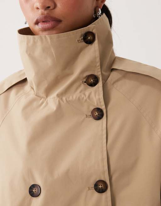 Brave Soul funnel neck cropped trench coat in stone , 4 of 4