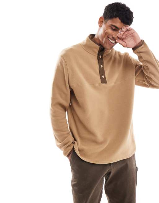 Brave Soul funnel neck fleece with contrast details in tan