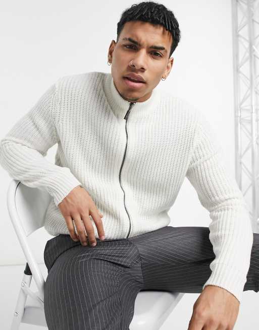 Brave Soul funnel neck full zip jumper in off white ASOS
