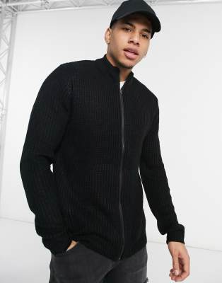 Brave Soul funnel neck full zip sweater in black