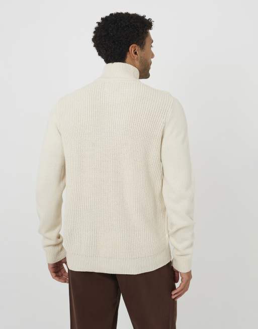Brave Soul Funnel neck jumper with buttons in light stone, 2 of 4