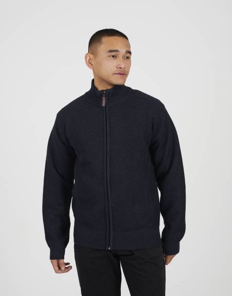 Brave Soul Funnel neck jumper with fleece lining in navy - view 1
