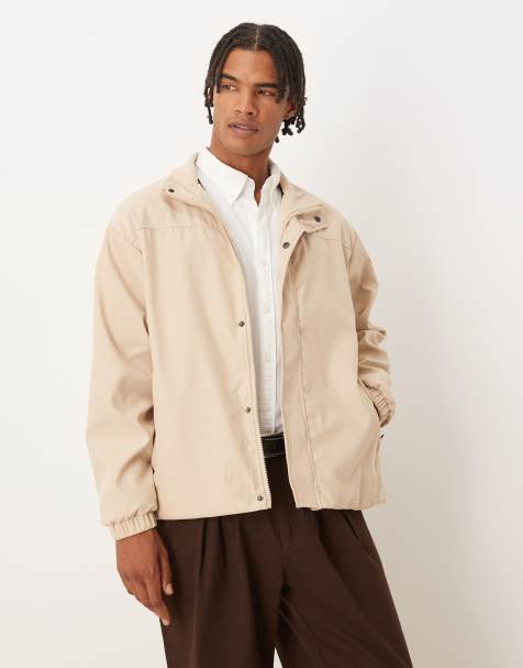 Brave Soul Funnel neck oversized jacket in stone - view 1