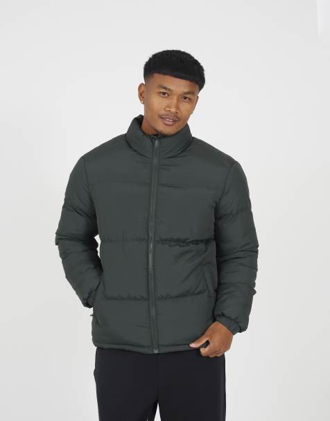Brave Soul Funnel neck padded jacket in khaki - view 1