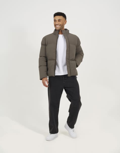 Brave Soul Funnel neck padded jacket in taupe - view 1