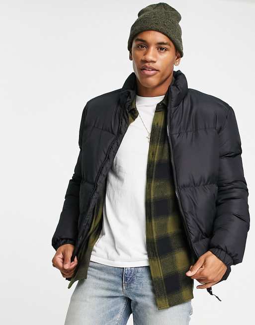 Brave Soul funnel neck puffer jacket in black