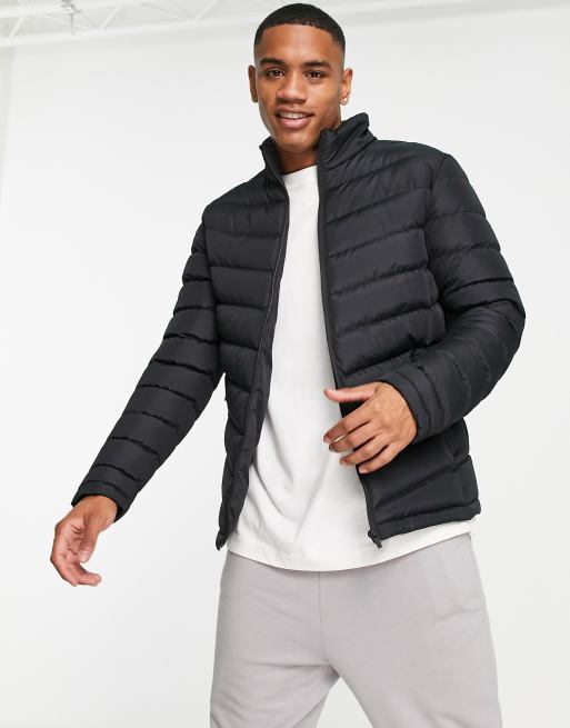 Brave Soul funnel neck puffer jacket in black | ASOS