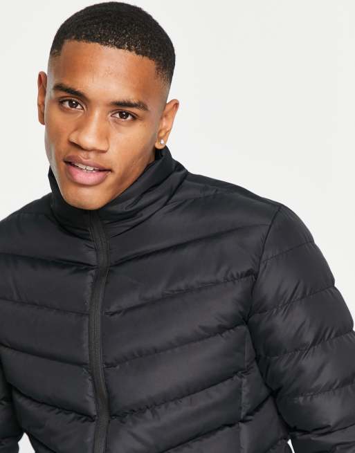 Brave Soul funnel neck puffer jacket in black ASOS
