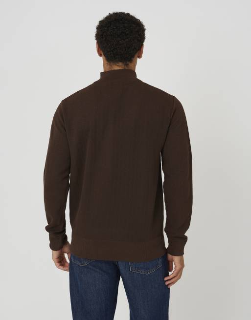 Brave Soul Funnel neck quarter zip knitted jumper in chocolate, 2 of 4