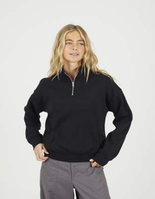 Brave Soul Funnel neck quarter zip sweatshirt in black