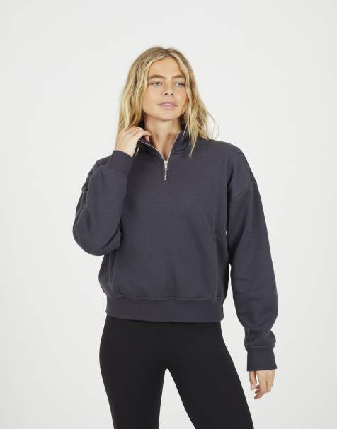 Brave Soul Funnel neck quarter zip sweatshirt in charcoal - view 1