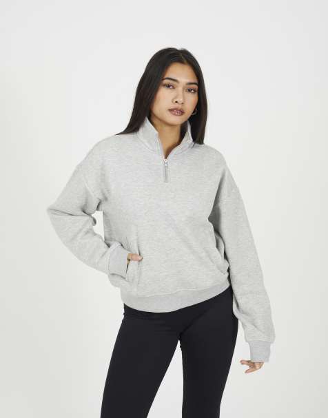 Brave Soul Funnel neck quarter zip sweatshirt in grey