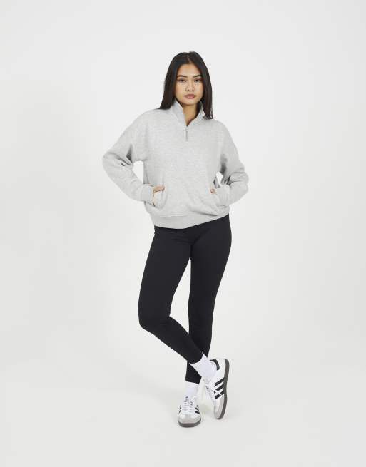 Brave Soul Funnel neck quarter zip sweatshirt in grey, 2 of 4