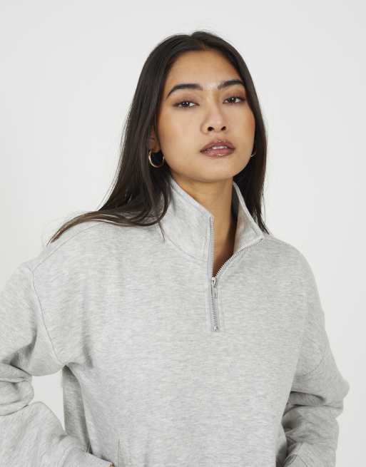 Brave Soul Funnel neck quarter zip sweatshirt in grey, 3 of 4