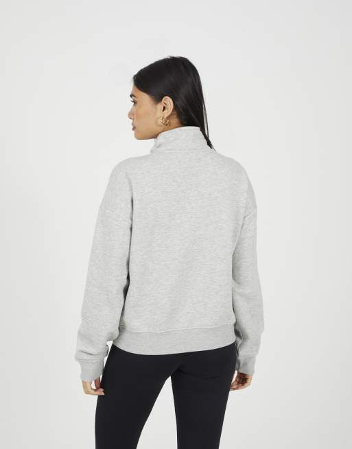 Brave Soul Funnel neck quarter zip sweatshirt in grey, 4 of 4