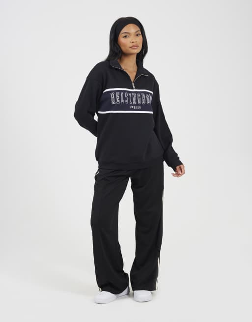 Brave Soul Funnel neck quarter zip sweatshirt with embroidery in black, 4 of 4