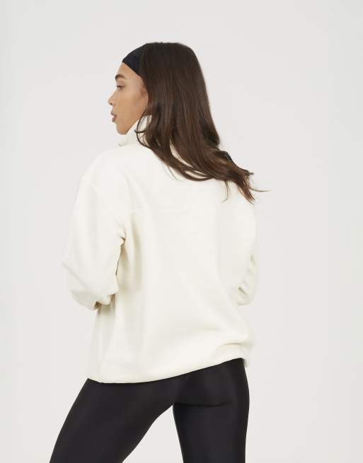 Brave Soul Funnel neck quarter zip sweatshirt with embroidery in cream, 2 of 4