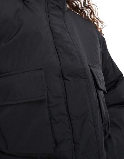 Brave Soul funnel neck short padded jacket with pockets in black, 3 of 4