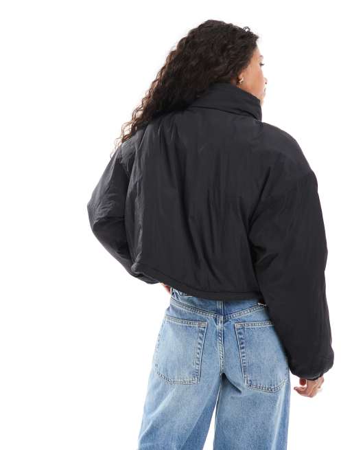 Brave Soul funnel neck short padded jacket with pockets in black, 4 of 4