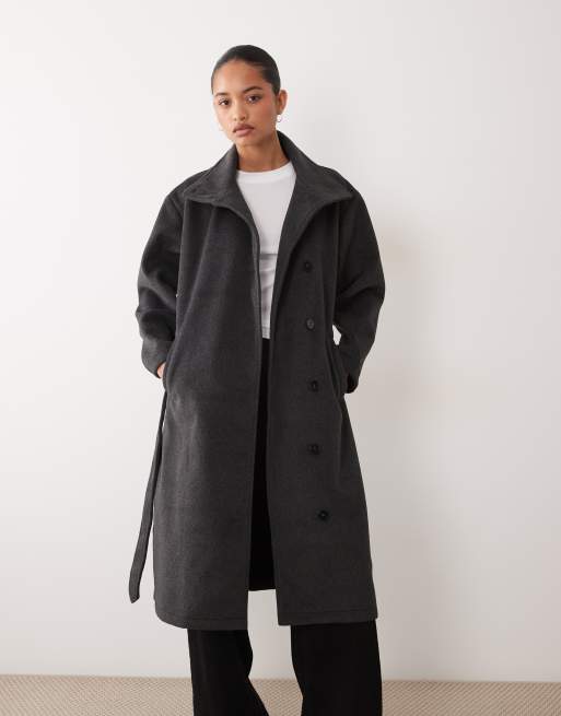 Brave Soul funnel neck tailored coat in charcoal , 2 of 4