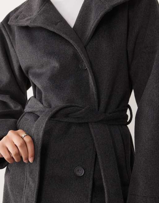 Brave Soul funnel neck tailored coat in charcoal , 3 of 4
