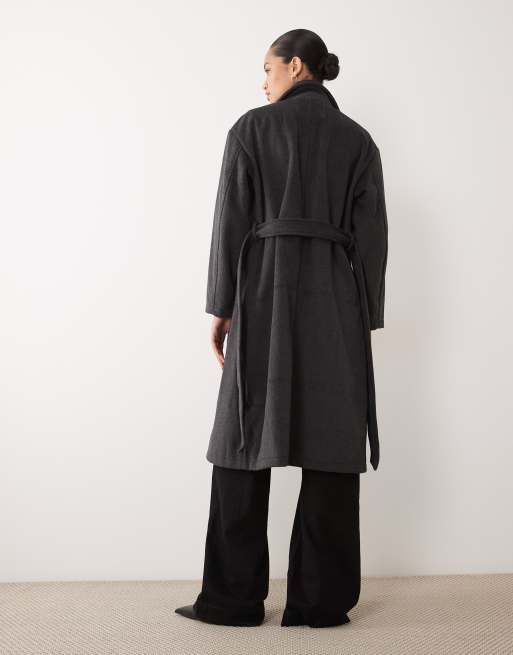 Brave Soul funnel neck tailored coat in charcoal , 4 of 4