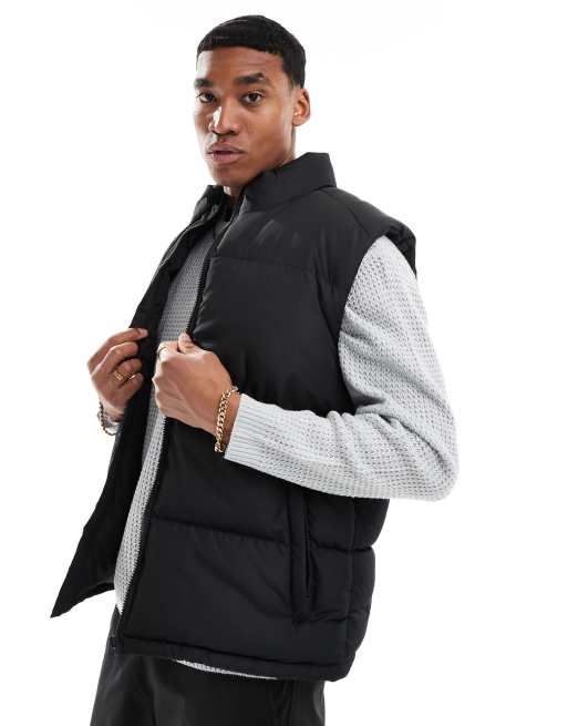 Brave Soul funnel neck vest in black