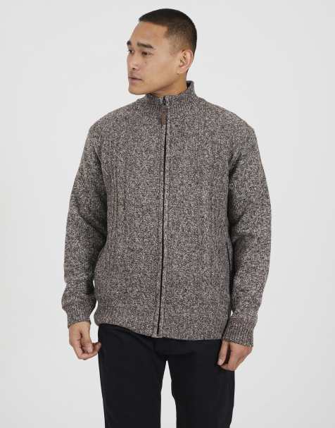 Brave Soul Funnel neck waffle knit zip through cardigan in brown - view 1
